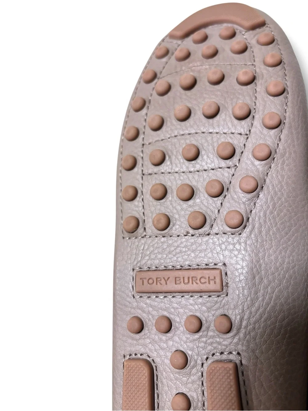 Tory Burch Everly Pebbled Leather Driving Loafers in French Grey Size 8
